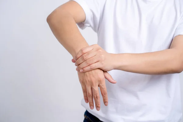 Guy Has Wrist Injury Inflammation Chronic Arthritis — Stock Photo, Image