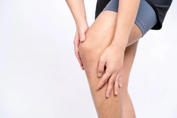 Young Man Touching Knee Pain Point Health Care Medical Concept — Stock Photo, Image