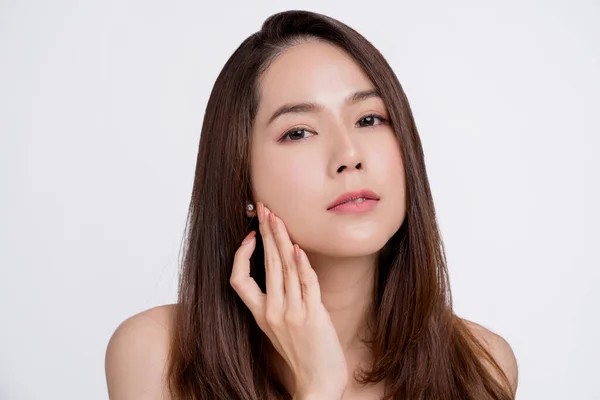Close Beautiful Woman Face Asian Woman Clean Healthy Face Skin — Foto de Stock
