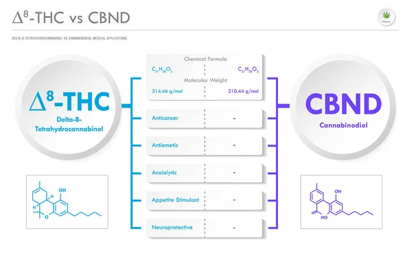 Thc Cbnd Delta Tetrahydrocannabinol Cannabinodiol Horizontális Üzleti Infografikai Illusztráció Kannabisz — Stock Vector