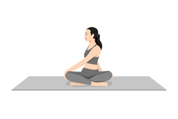 Easy Seated Twist Pose Belle Pratique Fille Parivrtta Sukhasana Jeune — Image vectorielle