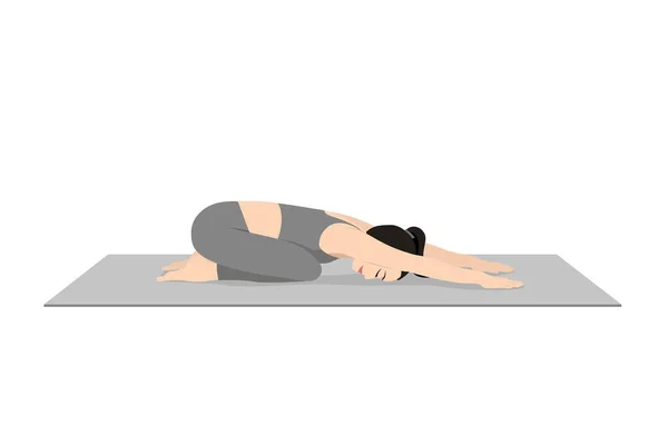 Geniş Çocuk Duruşu Prasarita Balasana Güzel Kız Prasarita Balasana Yoga — Stok Vektör