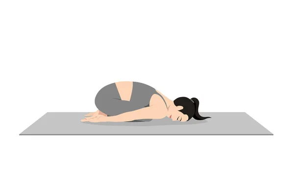 Pose Anak Gadis Cantik Berlatih Balasana Wanita Muda Atraktif Berlatih - Stok Vektor