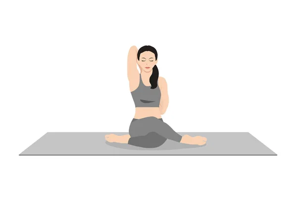 Nek Yüzlü Poz Güzel Kız Gomukhasana Antrenmanı Yoga Egzersizi Yapan — Stok Vektör