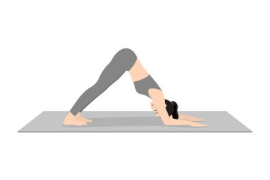 Yunus Pozu, güzel kız Catur Svanasana, genç çekici kadın yoga egzersizi yapıyor. Spor giyinmiş, spor giyinmiş, gri pantolonlu, üstsüz, uzun boylu, sakin ve rahat..
