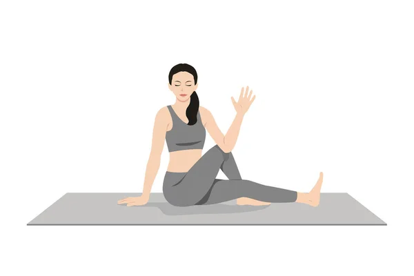 Sage Marichi Pose Variation Beautiful Girl Practice Marichyasana Variation Mujer — Vector de stock