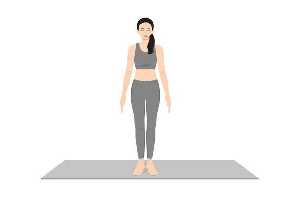 Mountain Pose Equal Standing Pose Prayer Pose Krásná Dívka Cvičit — Stockový vektor