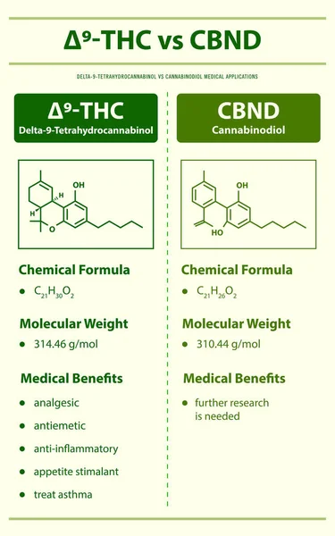 Thc Cbnd Delta Tetrahydrocannabinol Cannabinodiol Vertikale Infografische Darstellung Über Cannabis — Stockfoto