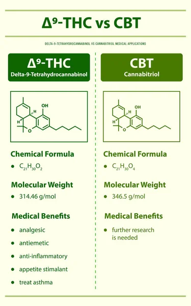 Thc Cbt Delta Tetrahidrocanabinol Cannabitriol Ilustração Infográfica Vertical Sobre Cannabis —  Vetores de Stock
