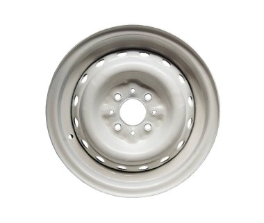 Beyaz arkaplanda iyileşme sonrası retro araba tekerleği