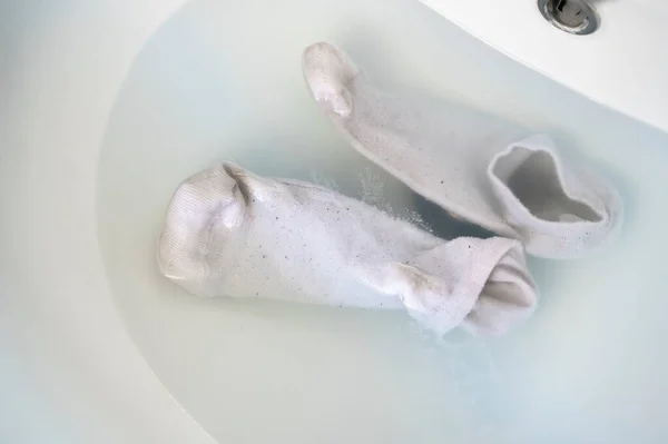 Cleaning Dirty Socks Sink Water Detergent — Stock fotografie