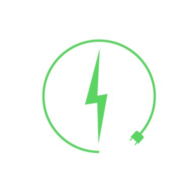 Elektrikli araba şarj ikonu, grafik tasarım şablonu, yıldırım. Elektrik yükü işareti, vektör illüstrasyonlu park.