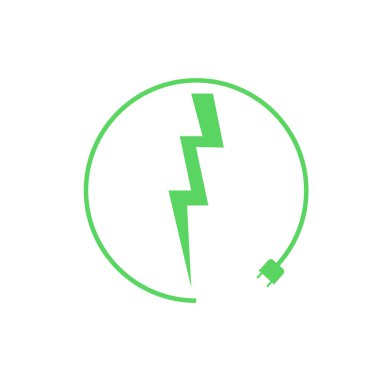 Elektrikli araba şarj ikonu, grafik tasarım şablonu, yıldırım. Elektrik yükü işareti, vektör illüstrasyonlu park.