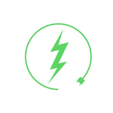 Elektrikli araba şarj ikonu, grafik tasarım şablonu, yıldırım. Elektrik yükü işareti, vektör illüstrasyonlu park.