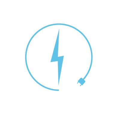 Elektrikli araba şarj ikonu, grafik tasarım şablonu, yıldırım. Elektrik yükü işareti, vektör illüstrasyonlu park.