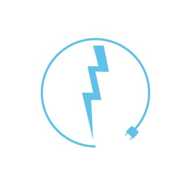 Elektrikli araba şarj ikonu, grafik tasarım şablonu, yıldırım. Elektrik yükü işareti, vektör illüstrasyonlu park.