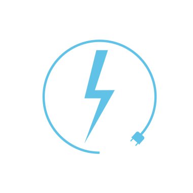 Elektrikli araba şarj ikonu, grafik tasarım şablonu, yıldırım. Elektrik yükü işareti, vektör illüstrasyonlu park.