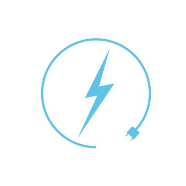 Elektrikli araba şarj ikonu, grafik tasarım şablonu, yıldırım. Elektrik yükü işareti, vektör illüstrasyonlu park.