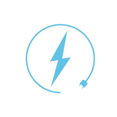 Elektrikli araba şarj ikonu, grafik tasarım şablonu, yıldırım. Elektrik yükü işareti, vektör illüstrasyonlu park.