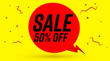 Ani satış% 50 indirimli, indirimli poster tasarımı şablonu. Mağaza veya çevrimiçi mağaza için tanıtım pankartı, vektör illüstrasyonu.