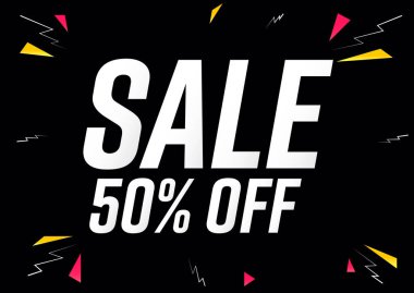 Ani satış% 50 indirimli, indirimli poster tasarımı şablonu. Mağaza veya çevrimiçi mağaza için tanıtım pankartı, vektör illüstrasyonu.