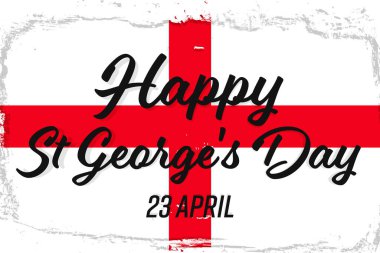 23 Nisan, Aziz George Günü. Ulusal İngiltere Günü. İngiliz bayrağı, grunge fırçalı poster.