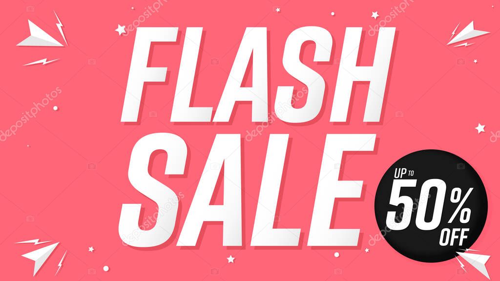Flash Sale up to 50% off, discount poster design template. Promotion banner for shop or online store, vector illustration.