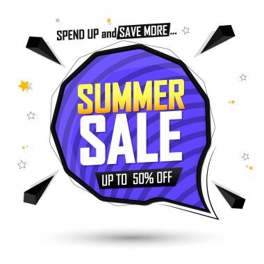 Yaz indirimi% 50 'ye varan indirim, poster tasarımı şablonu, en iyi sezon teklifi. Çevrimiçi dükkan için indirimli pankart, vektör illüstrasyonu.