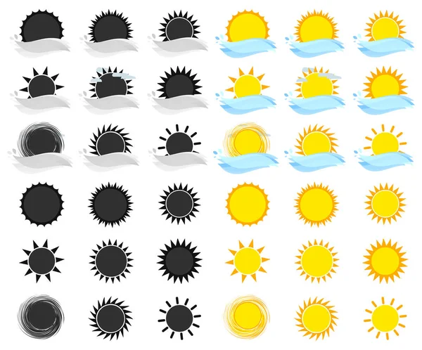 太阳图标 设置符号 收集标志 平面设计模板 矢量图解 — 图库矢量图片