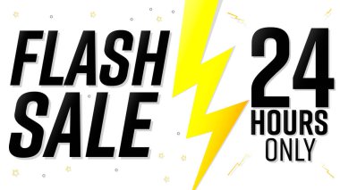 Flaş Satış, sadece 24 saat, indirimli poster tasarımı şablonu. Mağaza veya çevrimiçi mağaza için tanıtım pankartı, vektör illüstrasyonu.
