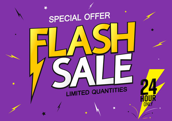 Flash Продажа, только 24 часа, скидка шаблон дизайн плаката. Рекламный баннер для магазина или интернет-магазина, векторная иллюстрация.