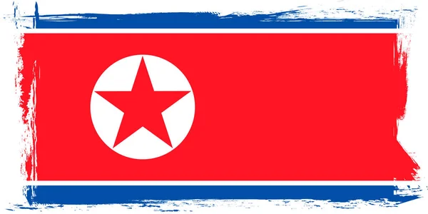 North Korea Flag Banner Grunge Brush — Image vectorielle