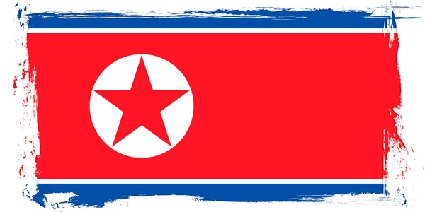 Noord Korea Vlag Banner Met Grunge Borstel — Stockvector