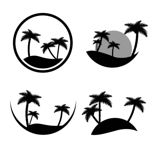 Nastavit Ikony Ostrovů Palmy Sluncem Ploché Designové Šablony Vektorové Ilustrace — Stockový vektor