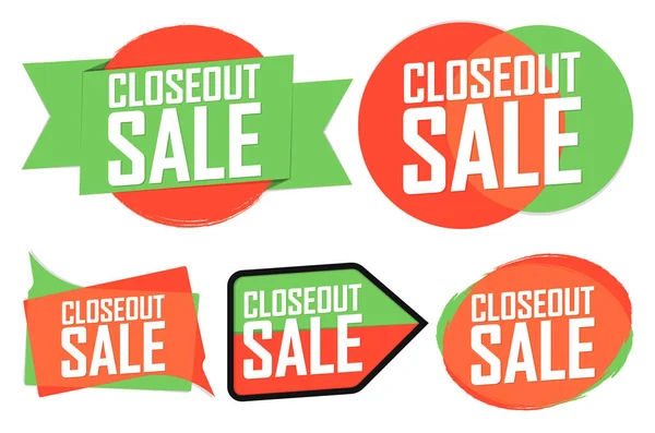 Closeout Sale Set Banners Discount Tags Design Template Vector Illustration — Image vectorielle
