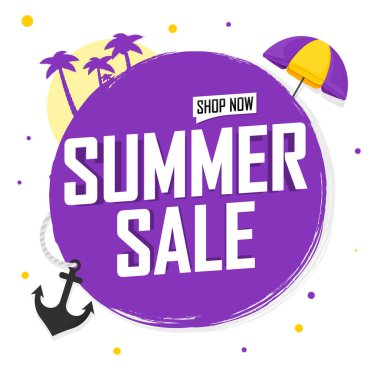 Summer Sale, discount poster design template, store offer banner. Season shopping, promotion banner, vector illustration.
