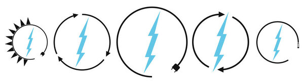 Электромобиль зарядки и возобновляемых источников энергии иконы, графический шаблон дизайна, молния, векторная иллюстрация