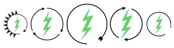 Nabíjení Elektromobilů Ikony Obnovitelné Energie Šablona Grafického Designu Blesk Vektorová — Stockový vektor