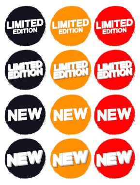 Etiketleri, Sınırlı Sürüm ve Yeni, pankart tasarım şablonu, vektör illüstrasyonunu ayarla