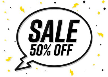 % 50 indirimli, poster tasarımı şablonu. Mağaza veya çevrimiçi mağaza için tanıtım pankartı, vektör illüstrasyonu.