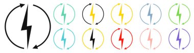 Renewable energy icons, graphic design template, lightning bolt. Set alternative power signs, vector illustration