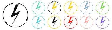 Renewable energy icons, graphic design template, lightning bolt. Set alternative power signs, vector illustration