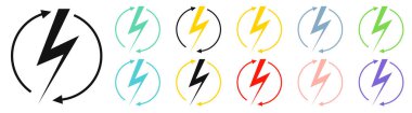 Renewable energy icons, graphic design template, lightning bolt. Set alternative power signs, vector illustration