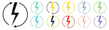 Renewable energy icons, graphic design template, lightning bolt. Set alternative power signs, vector illustration