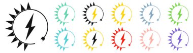 Renewable energy icons, graphic design template, lightning bolt. Set alternative power signs, vector illustration