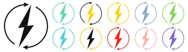 Renewable energy icons, graphic design template, lightning bolt. Set alternative power signs, vector illustration