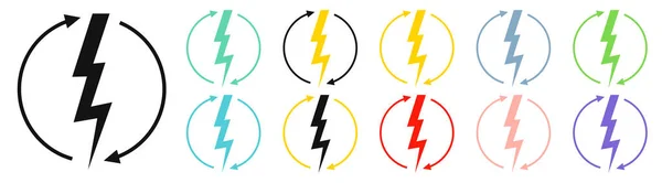 Renewable Energy Icons Graphic Design Template Lightning Bolt Set Alternative — Stock Vector