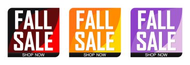 Fall Sale. Set discount banners, Autumn deal tags design template, spend up and save more, vector illustration