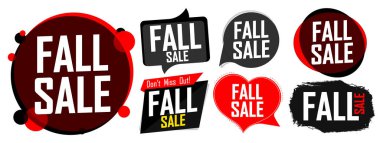 Fall Sale. Set discount banners, Autumn deal tags design template, spend up and save more, vector illustration