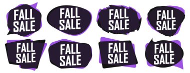 Fall Sale. Set discount banners, Autumn deal tags design template, spend up and save more, vector illustration